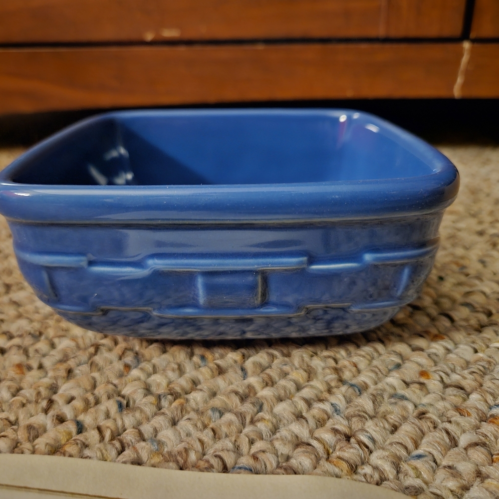 Longaberger Pottery Woven Traditions Soft Square Small Bowl Cornflower - Picture 3 of 8